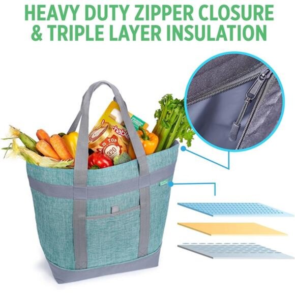 Insulated Cooler Tote Bag with Zipper | Reusable, Collapsible Soft Cooler - Picture 5 of 7